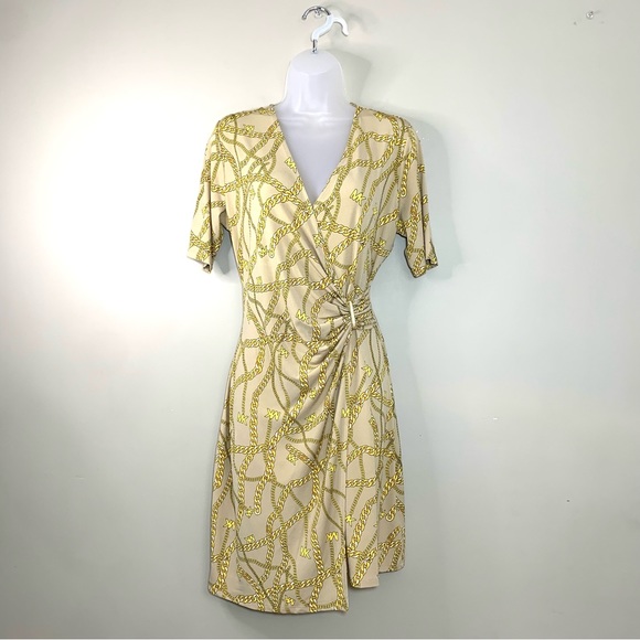 Michael Kors | Dresses | Michael Kors Wrap Dress With Michael Kors  Signature Gold Chain Pattern Tan Gold | Poshmark
